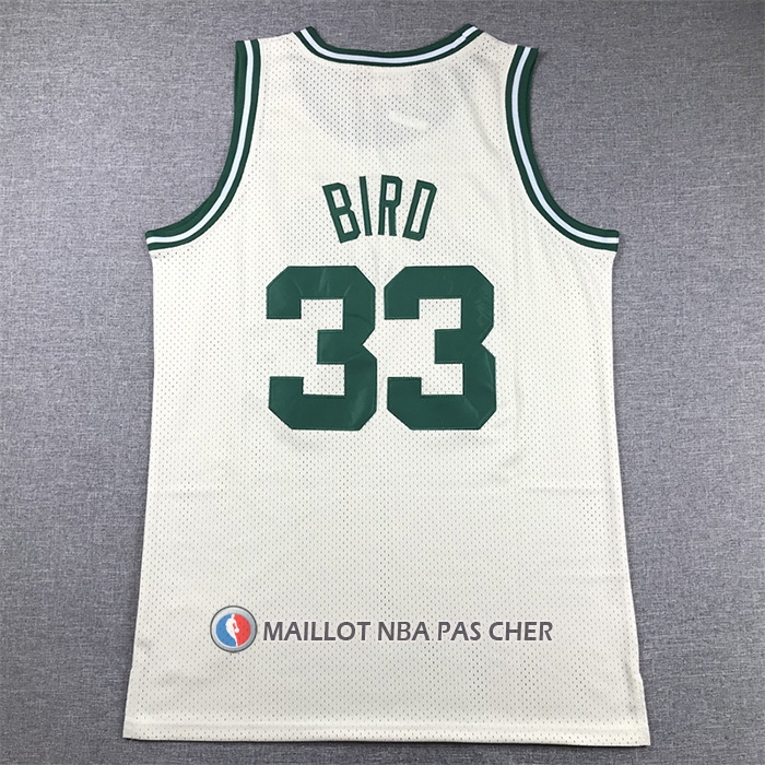 Maillot Boston Celtics Larry Bird NO 33 Mitchell & Ness Chainstitch Creme